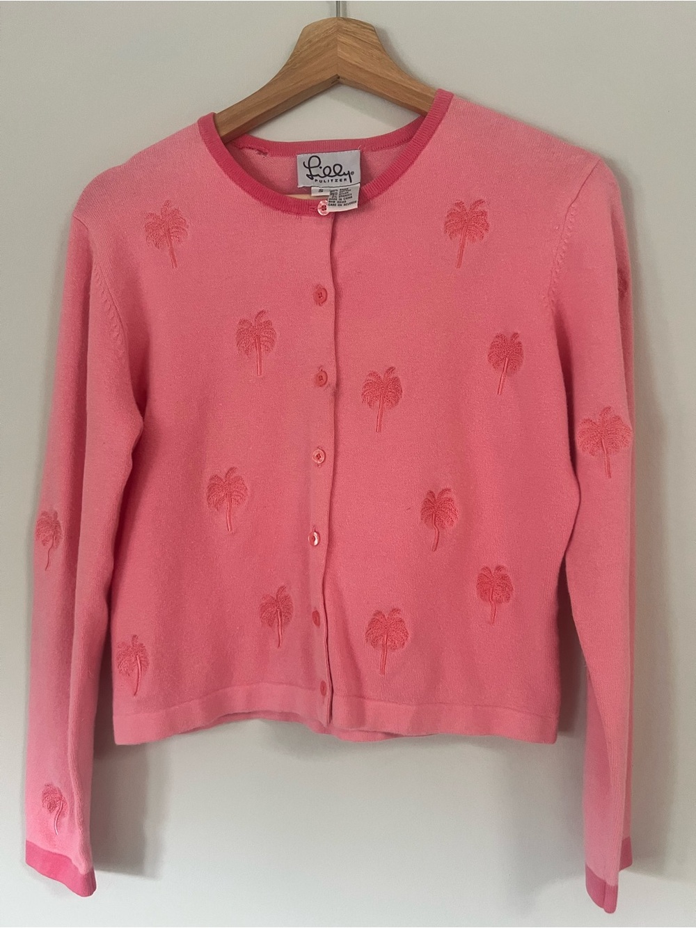 Vintage Lilly Pulitzer Pink Palm-Embroidered Cardigan